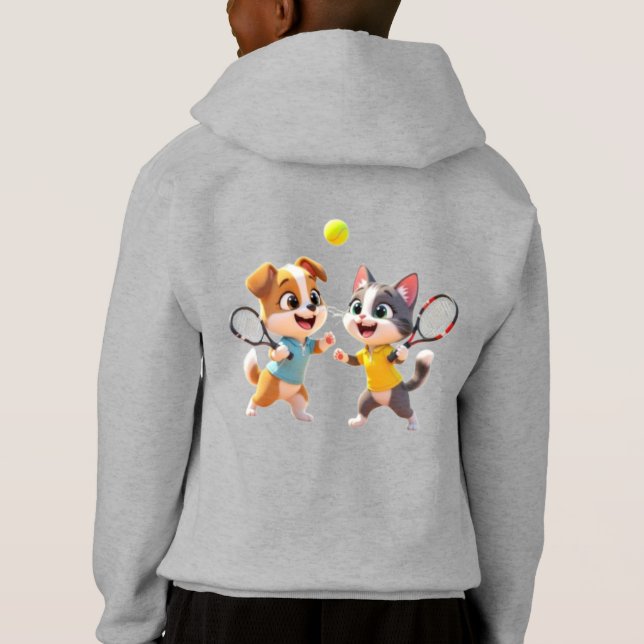 Cute Cartoon Dog and Cat Playing Padel Tennis – Fu Hoodie (Rückseite)