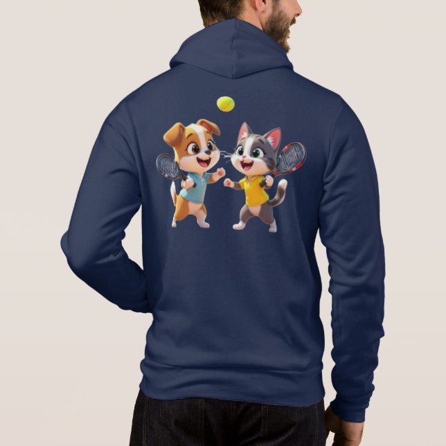 Cute Cartoon Dog and Cat Playing Padel Tennis – Fu Hoodie (Rückseite)