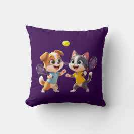 Cute Cartoon Dog and Cat Playing Padel Tennis – Fu Kissen