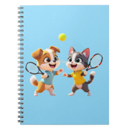 Cute Cartoon Dog and Cat Playing Padel Tennis – Fu Notizblock