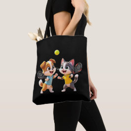 Cute Cartoon Dog and Cat Playing Padel Tennis – Fu Tasche