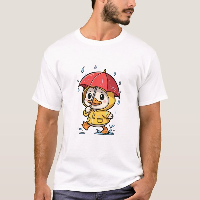 Cute Cartoon Duck Walking in Rain T-Shirt (Vorderseite)