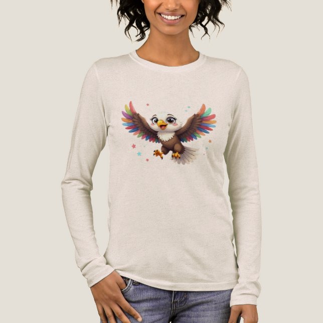 Cute Cartoon Eagle Flying – Friendly Vector Art Tri-Blend Shirt (Vorderseite)