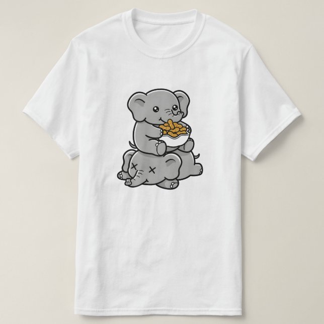 Cute Cartoon Elephants Eating Peanuts Fun Art T-Shirt (Design vorne)
