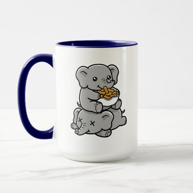 Cute Cartoon Elephants Eating Peanuts Fun Art Tasse (Links)