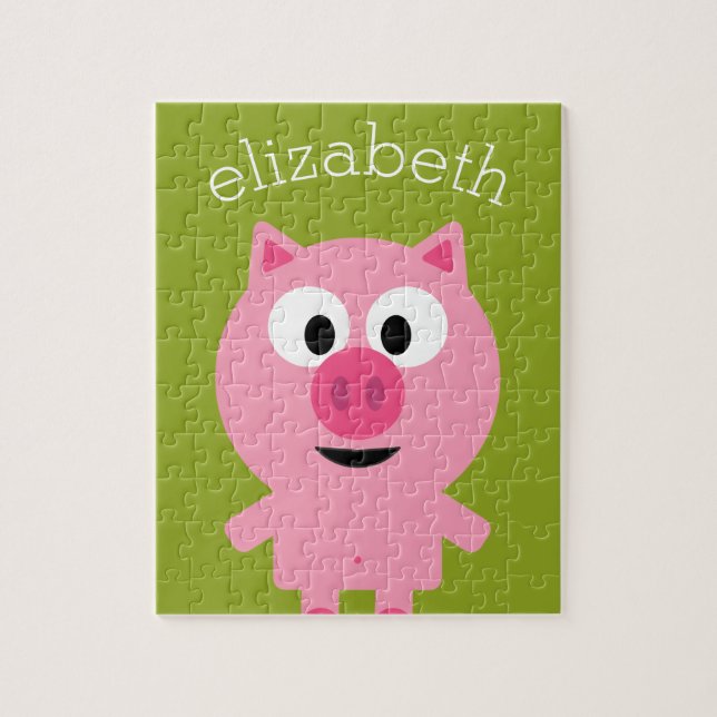 Cute Cartoon Farm Pig - Pink and Lime Green (Vertikal)