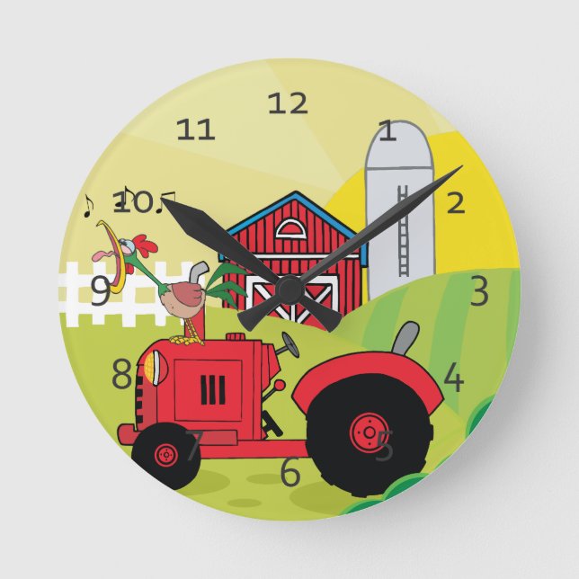 Cute Cartoon Farm Runde Wanduhr (Vorderseite)