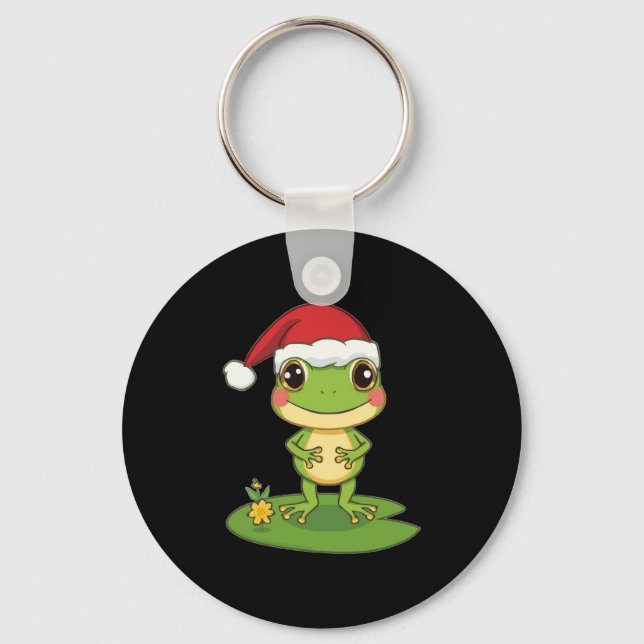 Cute Cartoon Frog Character Wearing a Santa Hat on Schlüsselanhänger (Vorderseite)