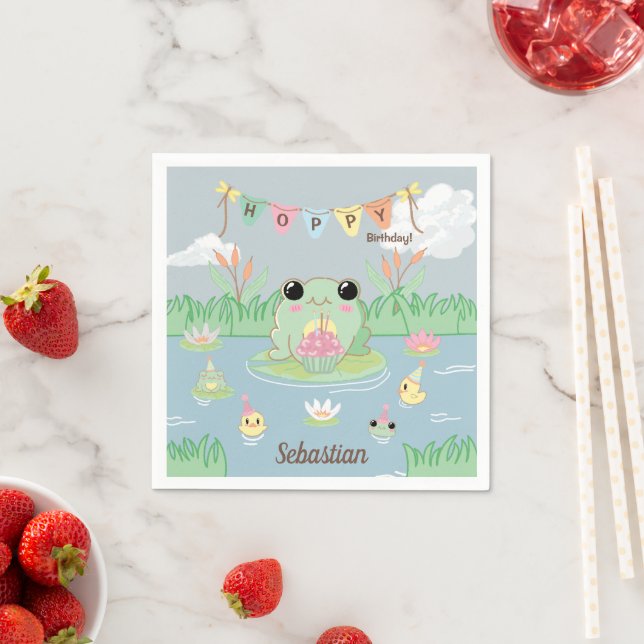 Cute Cartoon Frog Pond Birthday Party Serviette (Beispiel)