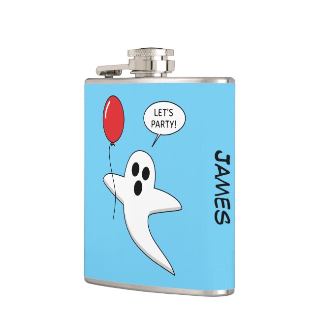 Cute Cartoon Ghost with Red Balloon | Add Name  Flachmann (Links)