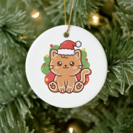 Cute Cartoon Gingerbread Cat Cookie Christmas  Keramik Ornament