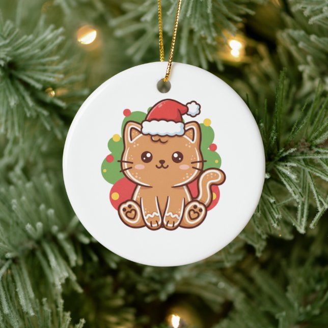 Cute Cartoon Gingerbread Cat Cookie Christmas  Keramik Ornament (Baum)