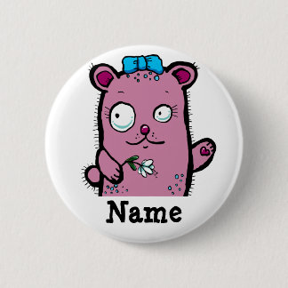 Cute Cartoon Girl Bear Waving Button