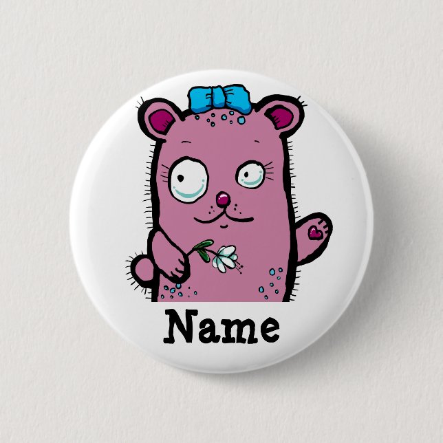 Cute Cartoon Girl Bear Waving Button (Vorderseite)