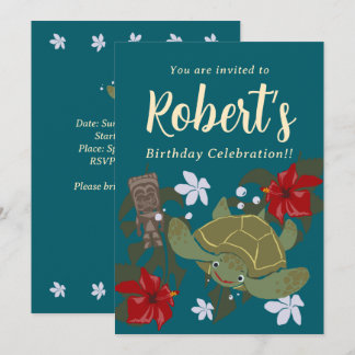 Cute Cartoon Hawaii Sea Turtle Birthday Invitation Einladung