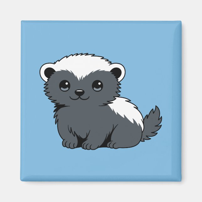 Cute Cartoon Honey Badger on Blue Magnet (Vorne)