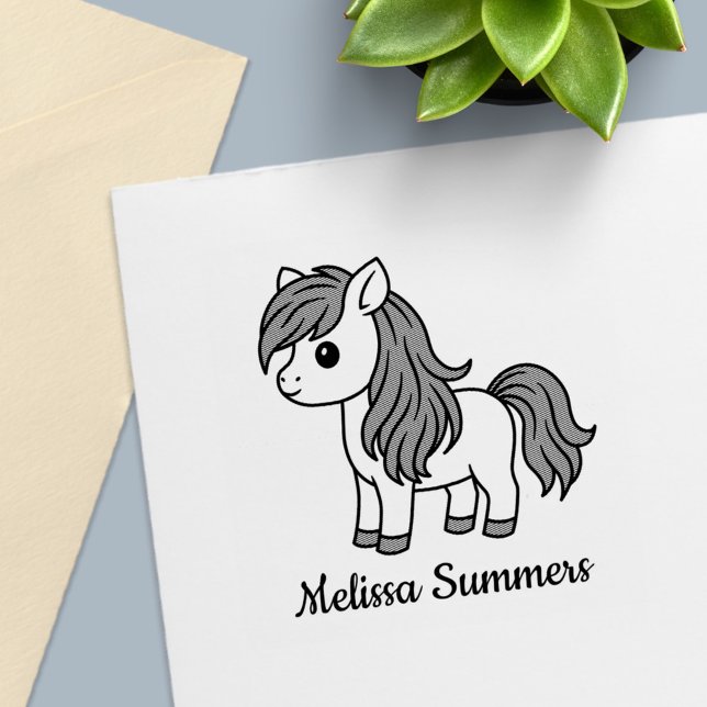 Cute Cartoon Horse Pony Custom Name Permastempel (Von Creator hochgeladen)