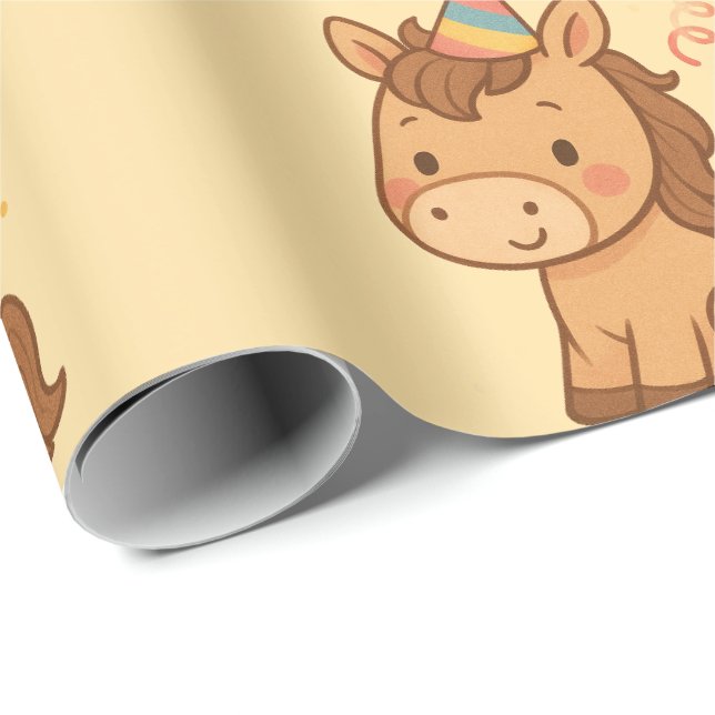 Cute Cartoon Horse with Party Hat Wrapping Paper Geschenkpapier (Rolleneckpunkt)