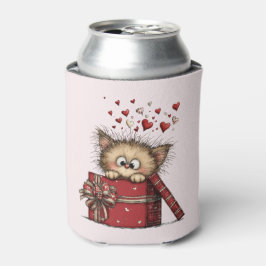Cute Cartoon Kitten in a Box with Hearts Dosenkühler