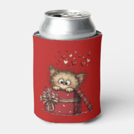 Cute Cartoon Kitten in a Box with Hearts Dosenkühler