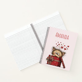 Cute Cartoon Kitten in a Box with Hearts Notizbuch