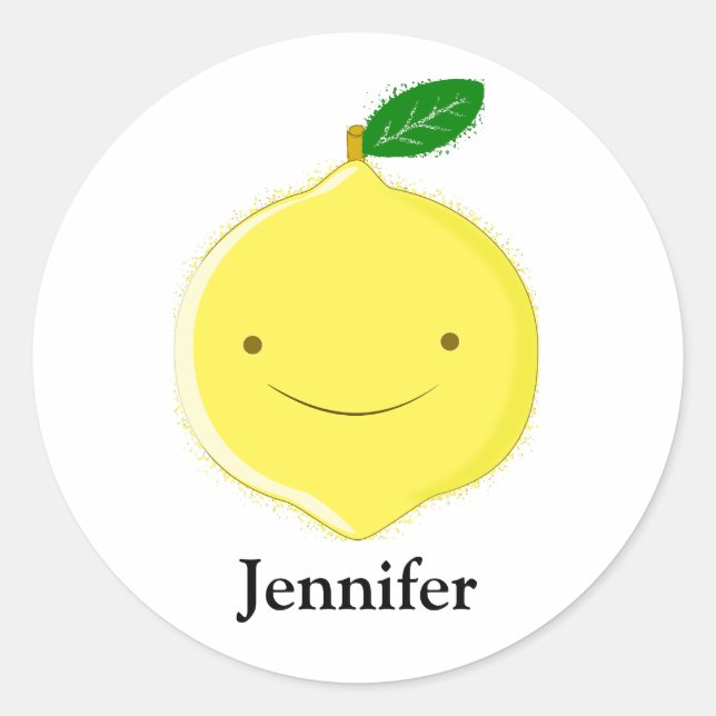 Cute Cartoon Lemon Custom Name Runder Aufkleber (Vorderseite)