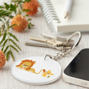 Cute Cartoon Lion Papa et Porte - clé Cub