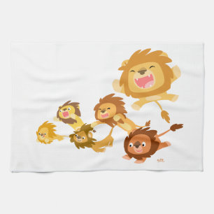 Cute Cartoon Lions' Parade Serviette de cuisine