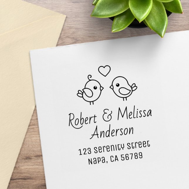 Cute Cartoon Lovebirds Couple Address Gummistempel (Von Creator hochgeladen)
