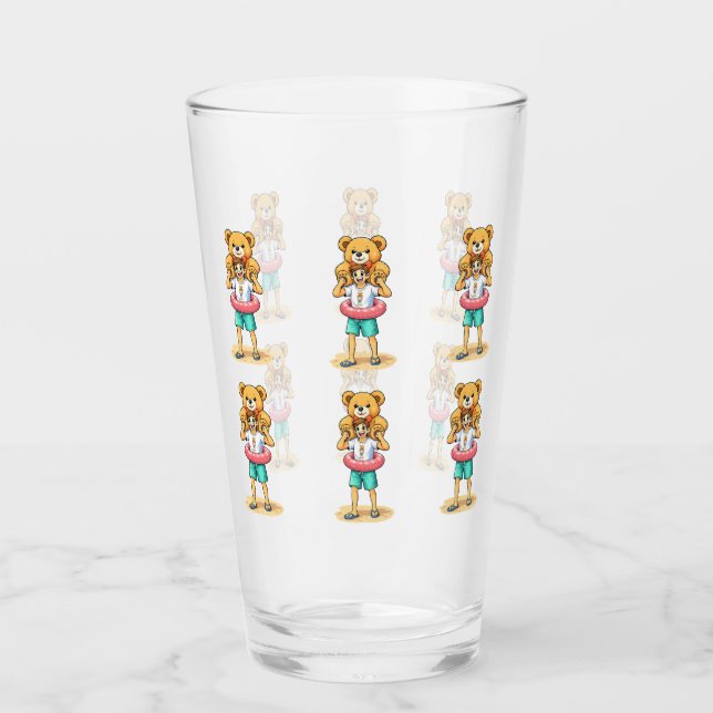 Cute Cartoon Man with Giant Teddy Bear Summer Fun Glas (Vorderseite)