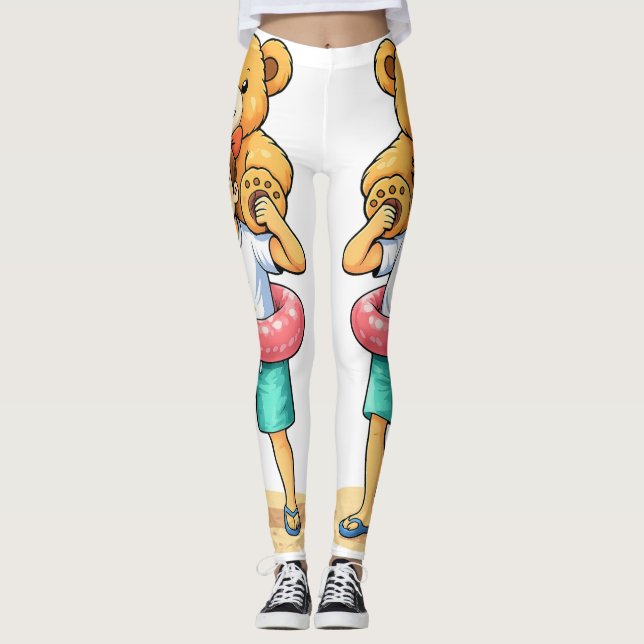 Cute Cartoon Man with Giant Teddy Bear Summer Fun Leggings (Vorderseite)