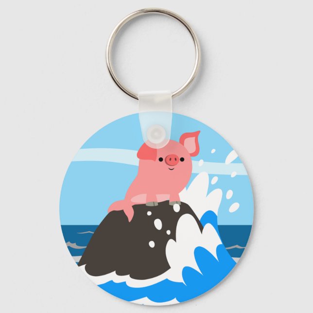 Cute Cartoon Merpig on a Rock Keychain Schlüsselanhänger (Vorderseite)