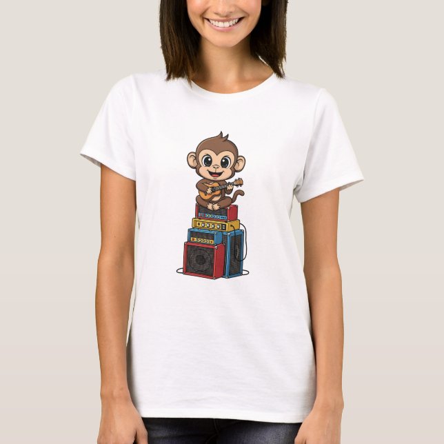 Cute Cartoon Monkey Musician Playing Ukulele T-Shirt (Vorderseite)