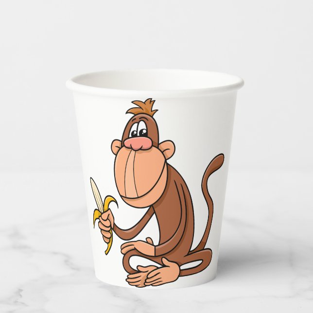 Cute Cartoon Monkey with Banana Funny Animal Pappbecher (Vorderseite)
