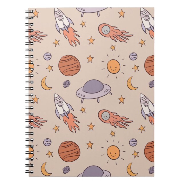 Cute Cartoon Outer Space Seamless Pattern Design Notizblock (Vorderseite)