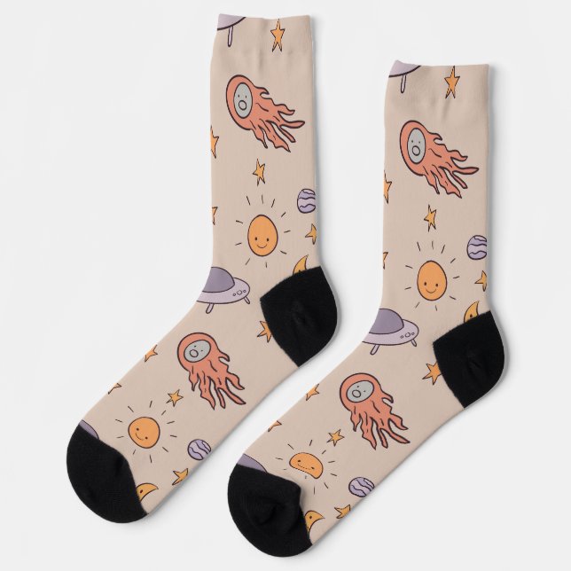 Cute Cartoon Outer Space Seamless Pattern Design Socken (Linkes Detail)