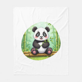 Cute Cartoon Panda on Bamboo Patch Fleecedecke