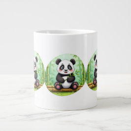 Cute Cartoon Panda on Bamboo Patch Jumbo-Tasse
