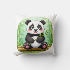 Cute Cartoon Panda on Bamboo Patch Kissen