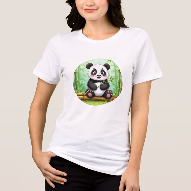 Cute Cartoon Panda on Bamboo Patch Tri-Blend Shirt (Vorderseite)