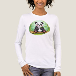 Cute Cartoon Panda on Bamboo Patch Tri-Blend Shirt