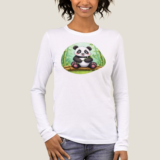 Cute Cartoon Panda on Bamboo Patch Tri-Blend Shirt (Vorderseite)