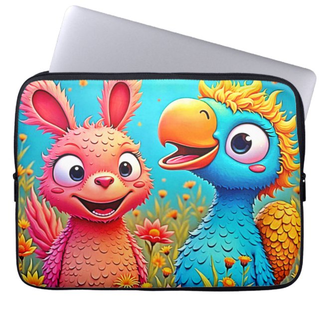 Cute Cartoon Parrot Bunny Art Laptopschutzhülle (Vorderseite)