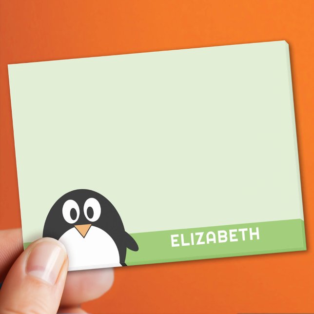 Cute Cartoon Penguin - Custom Name Green Post-it Klebezettel (Custom Post It Note Pad)
