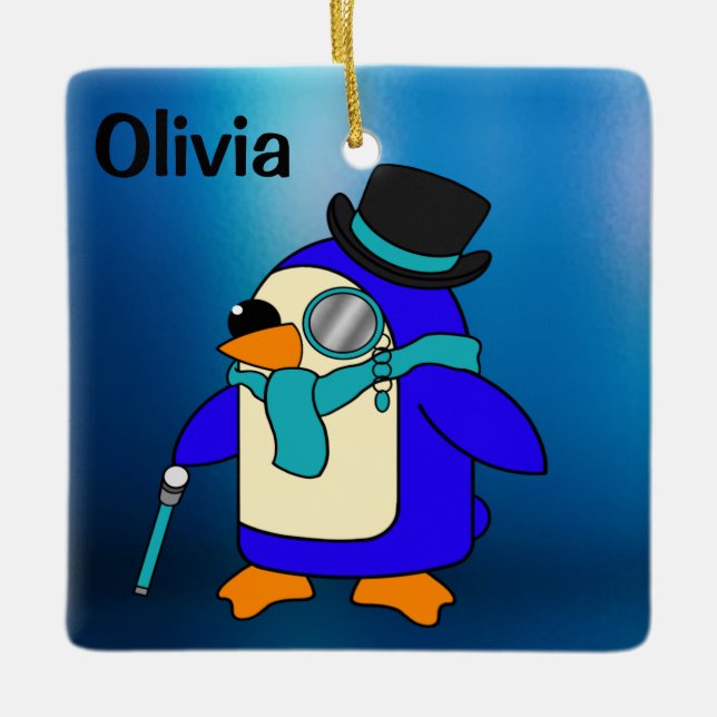 Cute cartoon penguin frosty blue keramikornament (Vorderseite)