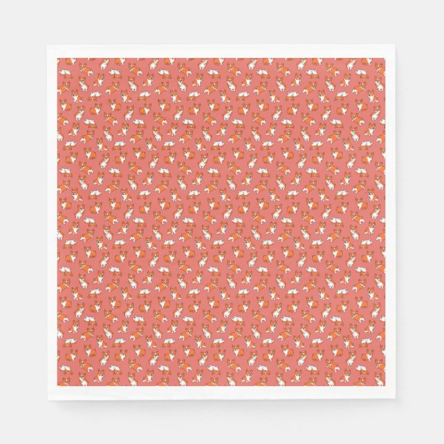 cute cartoon pet dog corgis pattern red background serviette (Vorderseite)
