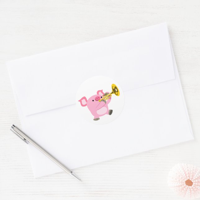 Cute Cartoon Pig Playing Trumpet Sticker (Enveloppe)