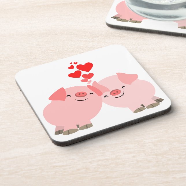 Cute Cartoon Pigs in Love Coasters Set Untersetzer (Linke Seite)