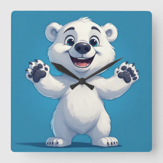 Cute Cartoon Polar Bear Character Quadratische Wanduhr