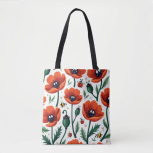 Cute Cartoon Pop Art Poppies Bees Ladybugs Women Tasche